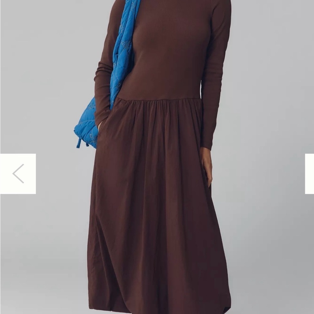 Anthropologie Brown Long-Sleeve Midi Dress